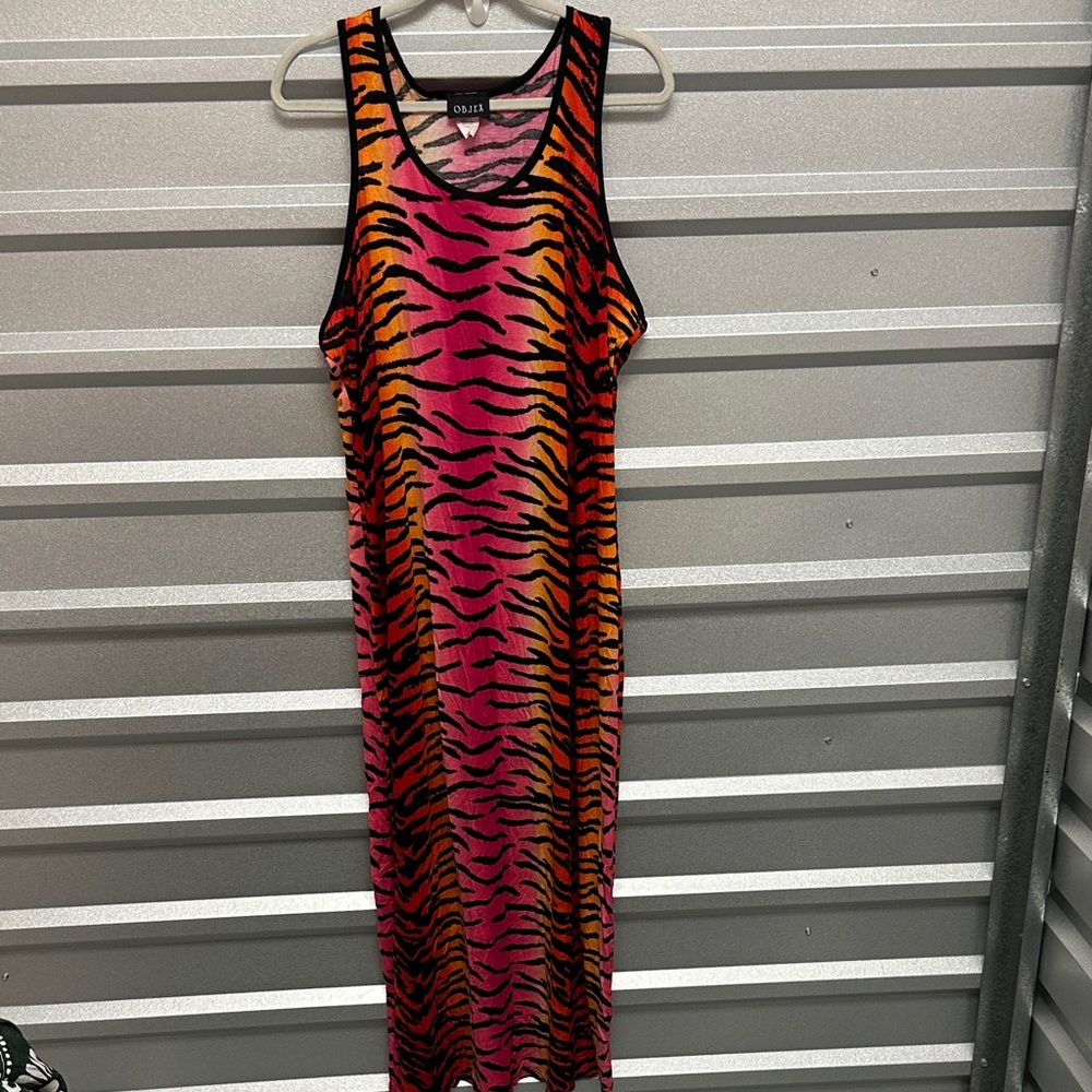 OBJEX Womens Zebra Animal Print Maxi‎ Dress Sleeveless PARTY BRATZ SZ 3X RETRO